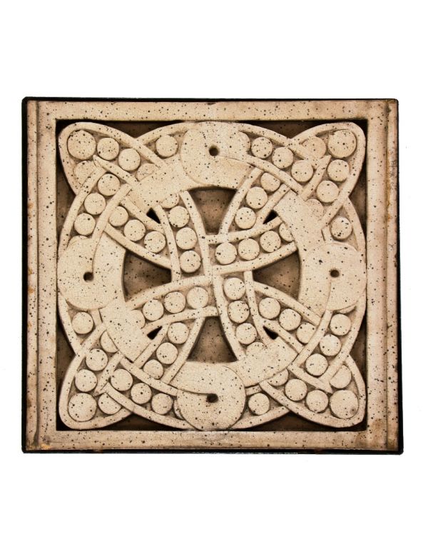 original late 19th or early 20th century cream-colored exterior "wrightesque" square-shaped terra cotta panel salvaged from a notable and historically important chicago building 