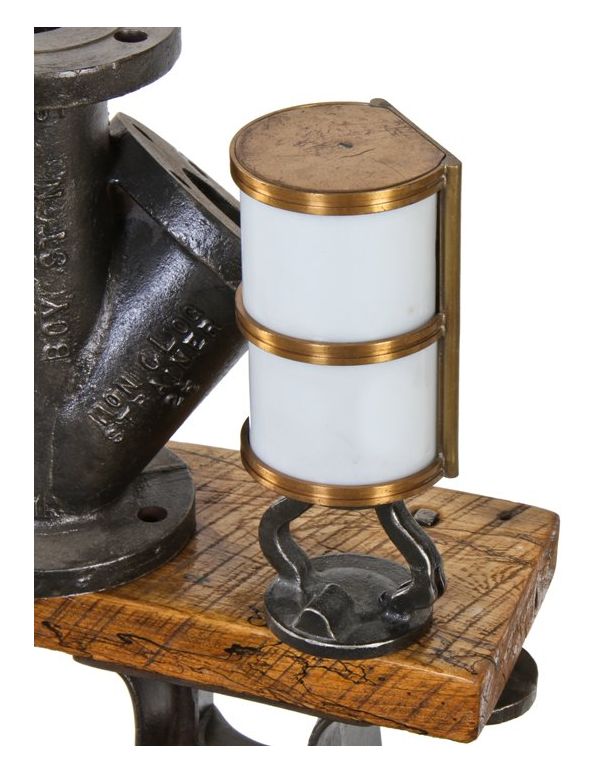 american art deco fully functional wall-mount with nicely aged bronze metal and white opalescent glass conway building elevator signal lantern