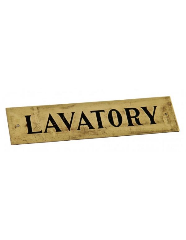 all original oversized early 20th century interior chicago athletic association building annex yellow brass "lavatory" sign the incised black lettering 