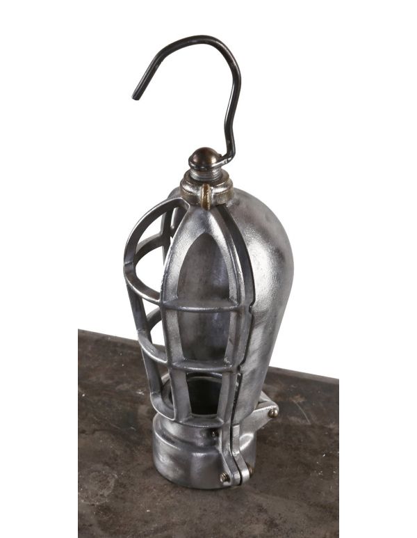 c. 1940's original reinforced cast aluminum sectional bulb guard for handheld trouble light with cage and reflector 