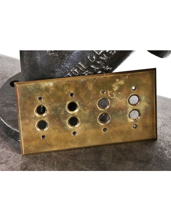original c. 1905-10 heavily machined american solid yellow brass interior residential multi-switch backplate with beveled edges 