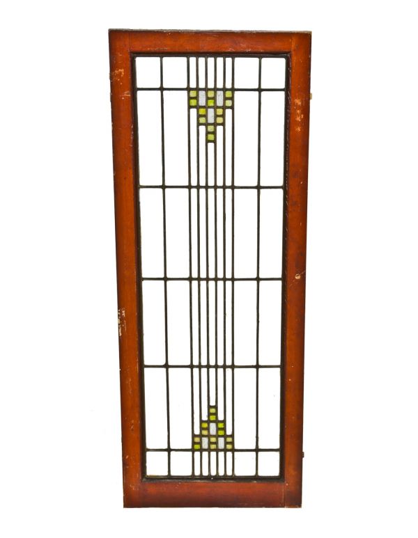 original remarkably well-executed and strongly geometrically designed single "wrightesque" prairie school leaded glass residential cabinet door 