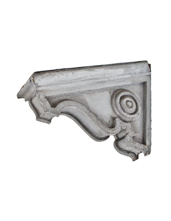 original and completely intact c. 1855 italianate style john kent russell house pine wood exterior eave bracket with opposed "bullseye" rondels