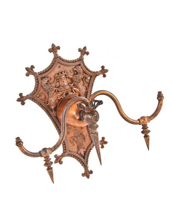 historically important all original late 19th century copper-plated cast bronze spanish revival style columbus memorial building wall sconce 