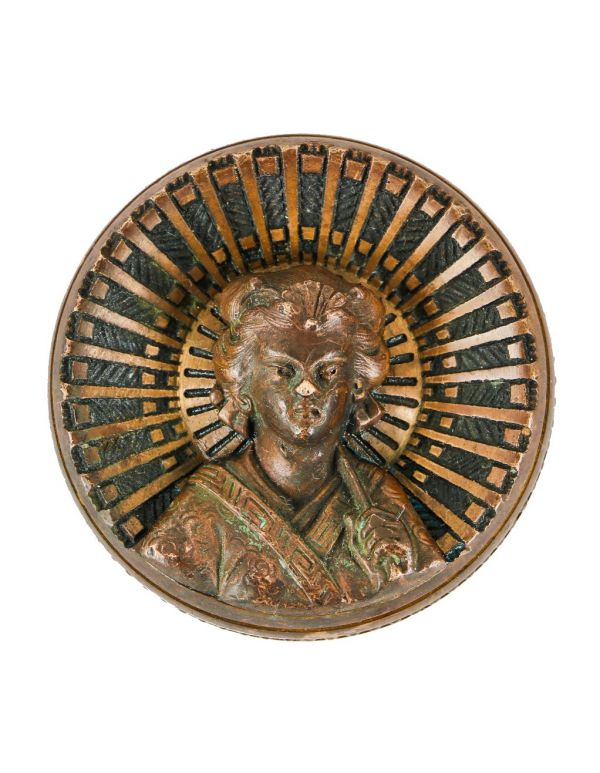 highly sought after original early 1880's original and intact "geisha girl" residential figural cast bronze doorknob with detailed parasol and beaded border