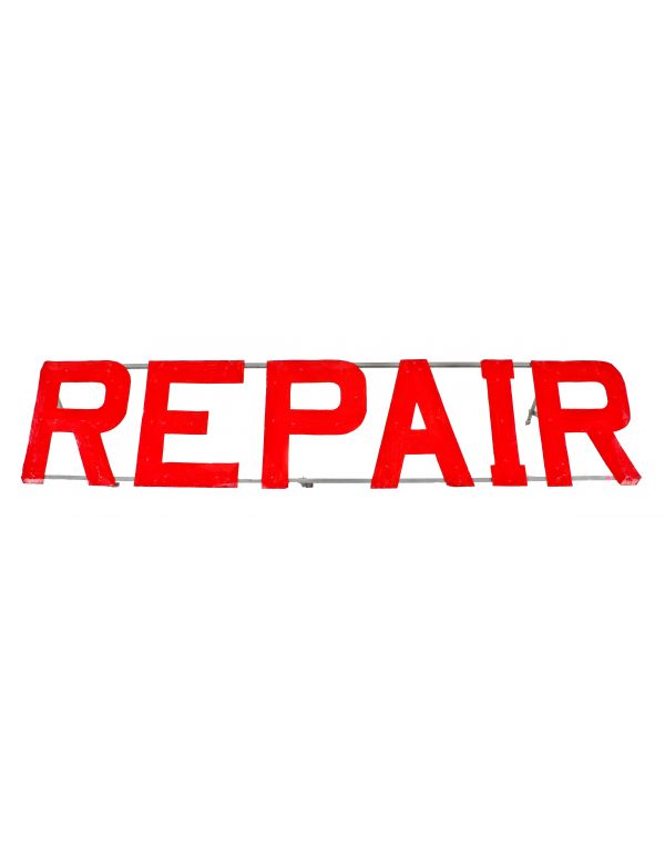 custom made and original c. 1950's american vintage industrial television repair shop exterior sign consisting of carefully cut metal letters affixed to an angled bracket