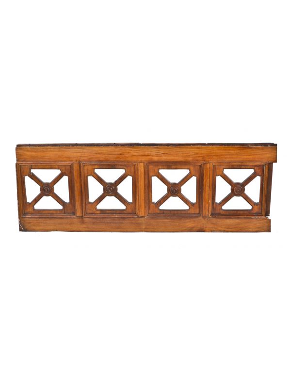 single original 19th century historically important joseph t. ryerson residence interior solid walnut wood grand staircase straight railing section featuring decorative panels with centrally located bulls eyes 