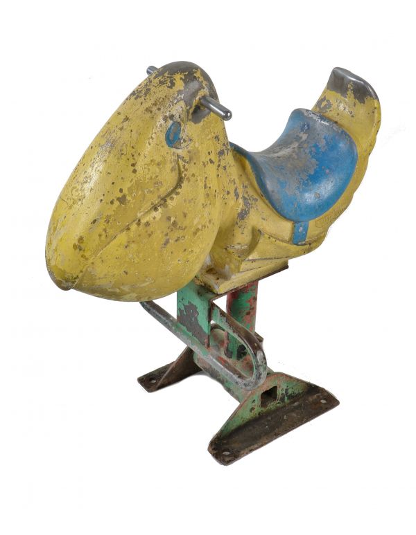 rare c. 1960's city of chicago park district "retired" spring-loaded playground polychromatic cast aluminum freestanding "saddle mate" with pegs for hands and feet