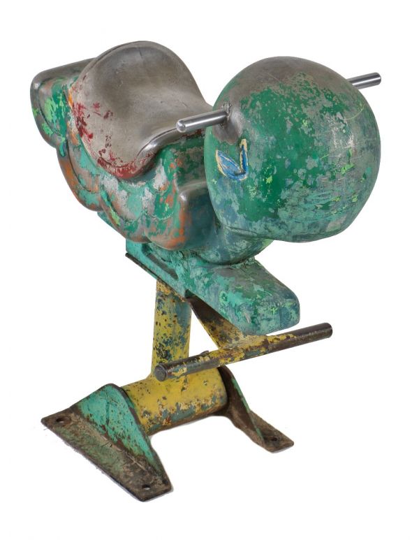 late 1960's fully functional freestanding polychrome enameled cast aluminum spring-loaded chicago city park "turtle" playground animal with handles and footrest