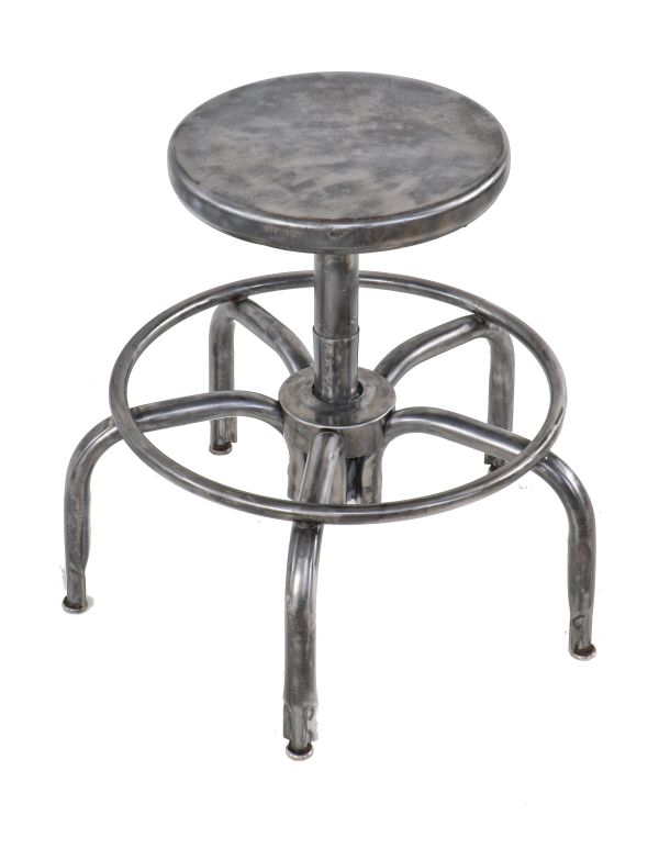 very unusual original c. 1940's vintage american industrial refinished five-legged bent tubular steel adjustable height factory machine shop stool with welded joint heel ring