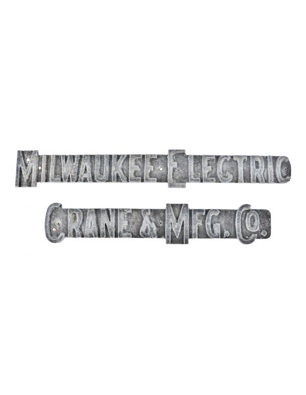 early 1930's antique american industrial 30-ton electric-powered "milwaukee crane" cast iron bridge or gantry crane manufacturer plaques salvaged from a prominent chicago foundry