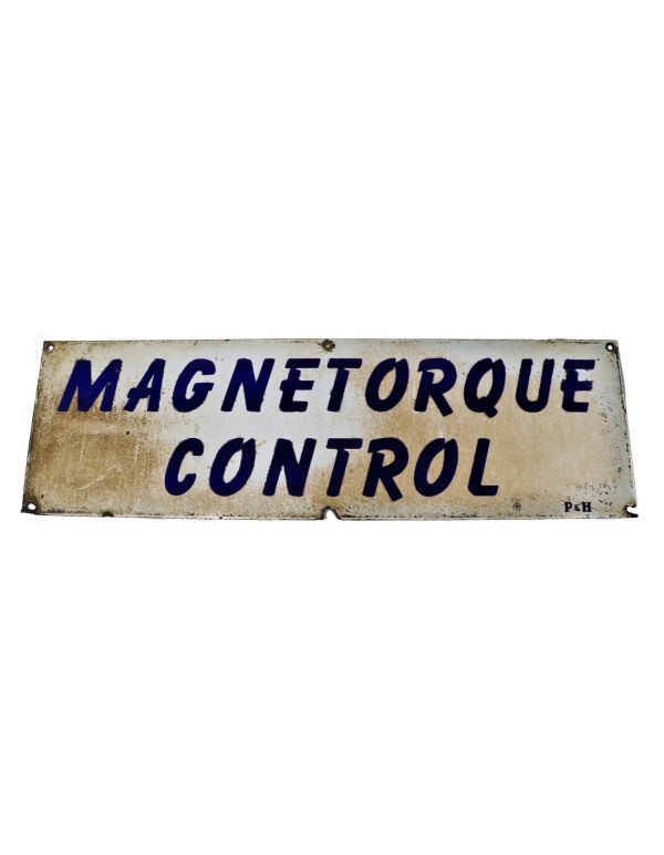 original rare oversized single-sided c. 1930's antique american industrial a. finkl & sons foundry p & h overhead crane "magnetorque" porcelain enameled sign