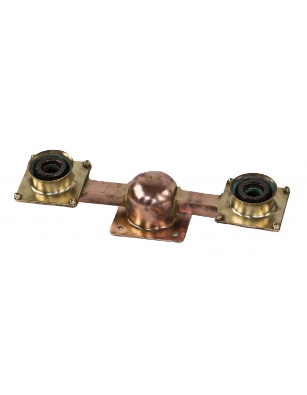 sought after original  early 20th century antique american industrial cast bronze new york city subway double light station fixture with original glazed ceramic sockets 