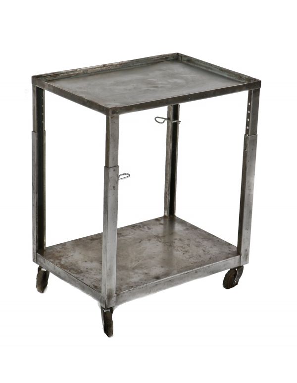 original and fully adjustable refinished light weight cold-rolled steel american industrial mobile factory cart  with telescoping top and spacious integrated undershelf 