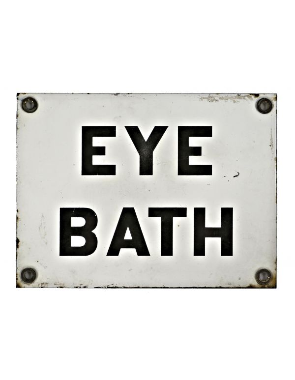 original and seldom found and well-maintained antique american industrial chicago factory machine shop "eye bath" first aid station or shower sign with bold black lettering