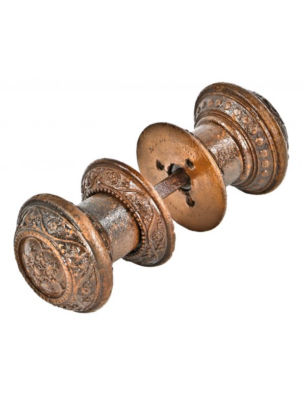 hard to find early 1870's antique american "lava line" ornamental gutta-percha passage door "gothic" pattern patented handles with matching rosettes