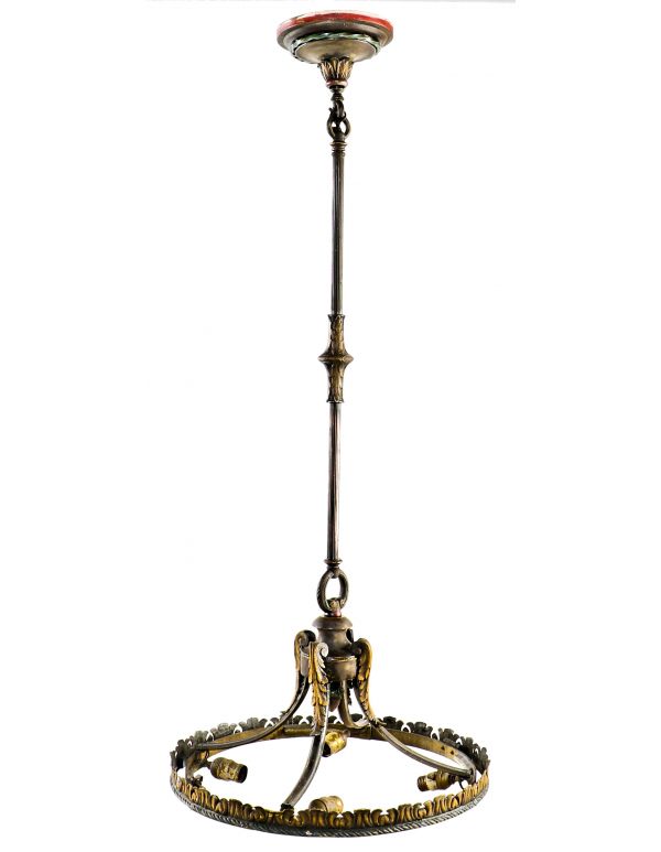 early 20th century oversized chicago athletic club association building interior polychromatic brass ceiling fixture with original canopy and shade holder
