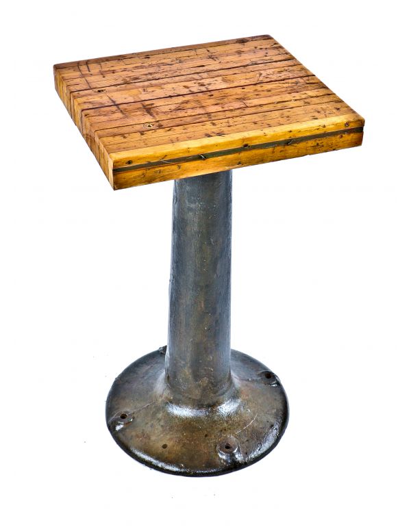 repurposed american antique industrial c. 1930's depression era factory machine shop grinder base with newly added reinforced solid maple wood butcher block table