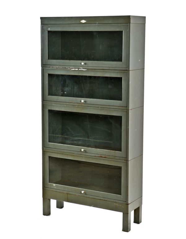 Vintage Industrial Barrister Bookcases, Steel Lawyers Bookcase