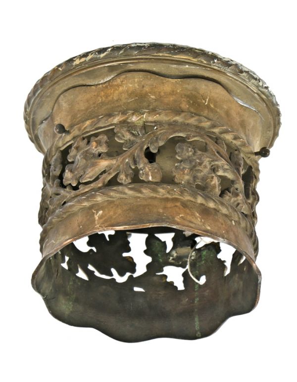 exceptional all original and heavily ornamented cast bronze interior salvaged chicago church ceiling-mount pendant light fixture with nicely aged patina