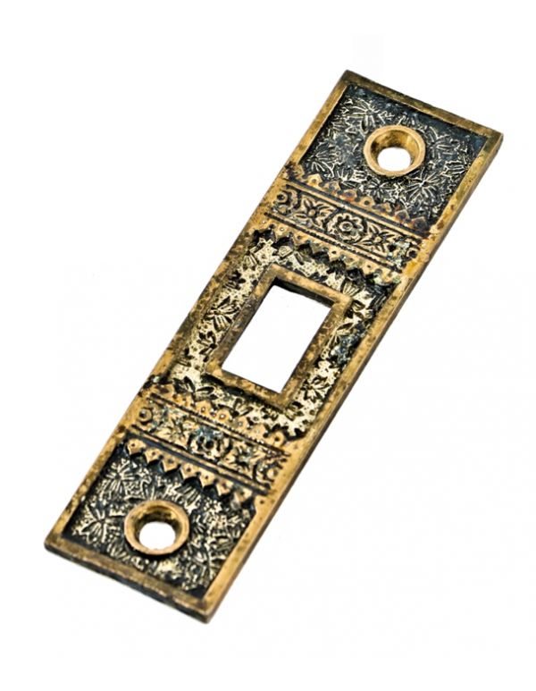 hard to find all original and intact ornamental cast bronze c. 1880's eastlake style "ivy" pattern single-sided pocket door mortise lock catch or keeper 