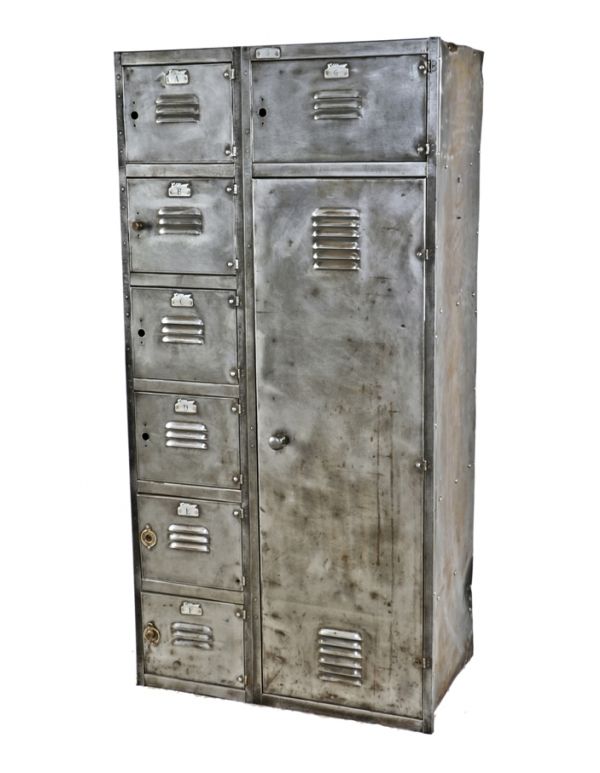 completely refinished early 20th century antique american industrial salvaged chicago wrigley chewing gum factory oversized cold-rolled iron locker