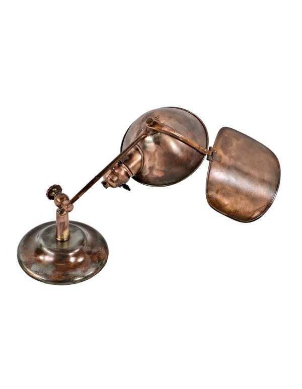 fully functional early american industrial fully adjustable "lyhne" portable desk or table lamp with bulbous socket housing and rotating reflector 