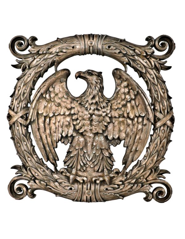  late 19th or early 20th century museum quality ornamental cast iron chicago federal building interior panel with spread-winged eagle