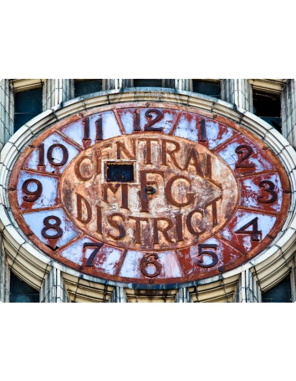 limited edition digital photographic print entitled "central mfg. district" with optional black enameled professional custom-built wood frame and clear plate glass 