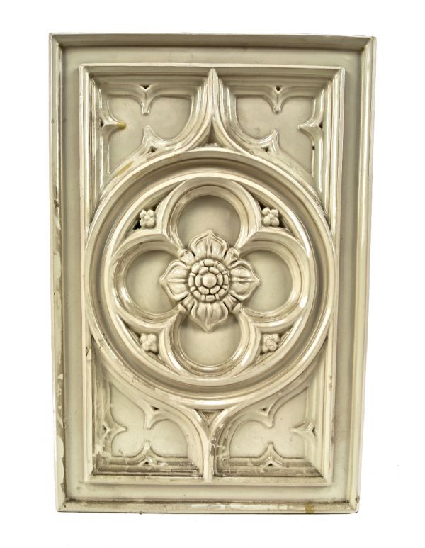 faithfully reproduced exterior burnham & atwood reliance building facade cream-colored glazed terra cotta gothic style frieze panel with centrally located floral rosette 
