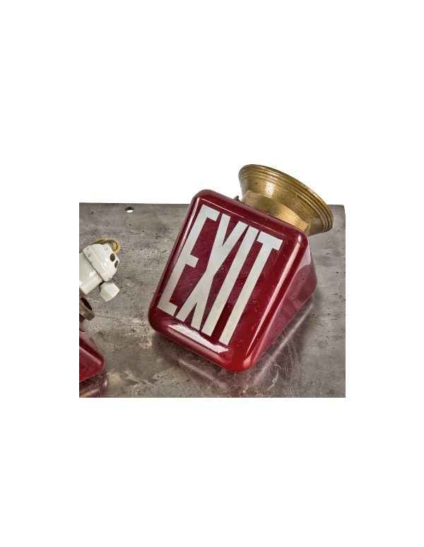 single depression era salvaged chicago ruby red ceiling flush mount light fixture with single socket and gold enameled fitter
