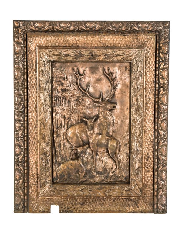 hard to find original copper-plated salvaged chicago ornamental cast iron interior residential 19th century figural fireplace insert and matching surround 