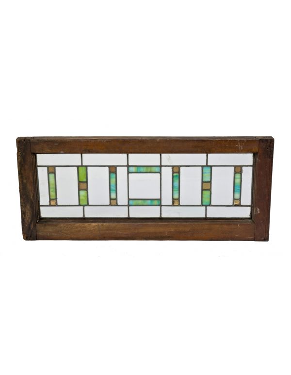 original early 20th century strongly geometric salvaged chicago leaded glass transom window with variegated and gold flash glass