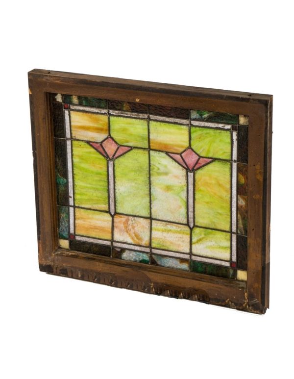 original early 20th century salvaged chicago interior residential leaded art glass transom windows featuring variegated glass and abstract floral motifs
