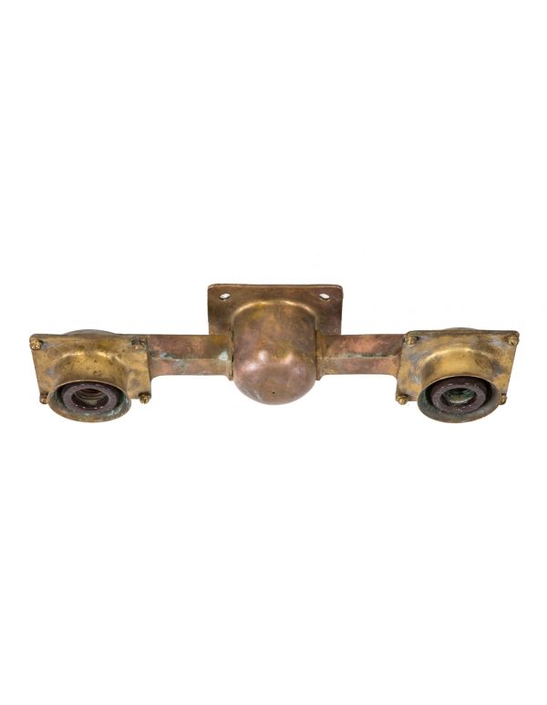rare early 20th century antique american industrial cast bronze new york city subway double light station fixture with original glazed ceramic sockets 