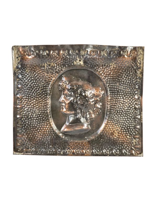 original late 19th or early 20th century antique american victorian era copper-plated salvaged chicago fireplace summer cover with centrally located female bust 