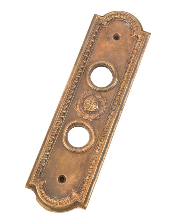 original c. 1920 ornamental cast bronze salvaged chicago marshall and fox-designed drake hotel elevator cab or car directional push plate with egg and dart border 