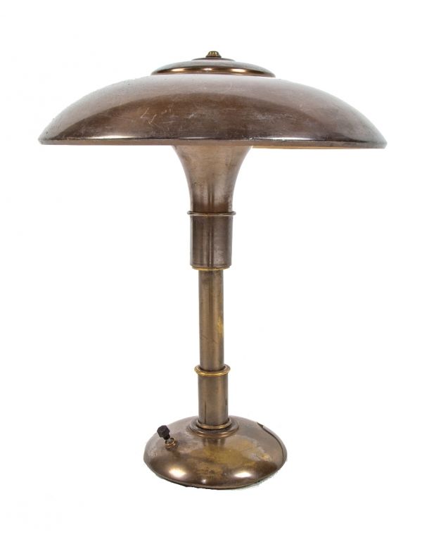 fully functional c. 1930's american depression era art deco streamlined style faries table or desk lamp with original "normandy bronze" finish over brass