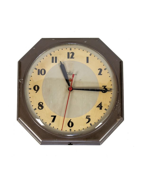 highly desirable c. 1930's american art deco depression era machine age pressed and folded steel wall-mount time clock with original face and clear glass cover