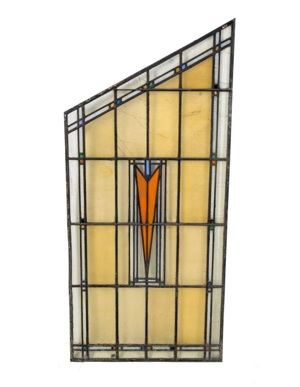 largely intact c. 1924 museum-quality george grant elmslie-designed old second national bank building art glass window with centrally located distinctive "v" design 