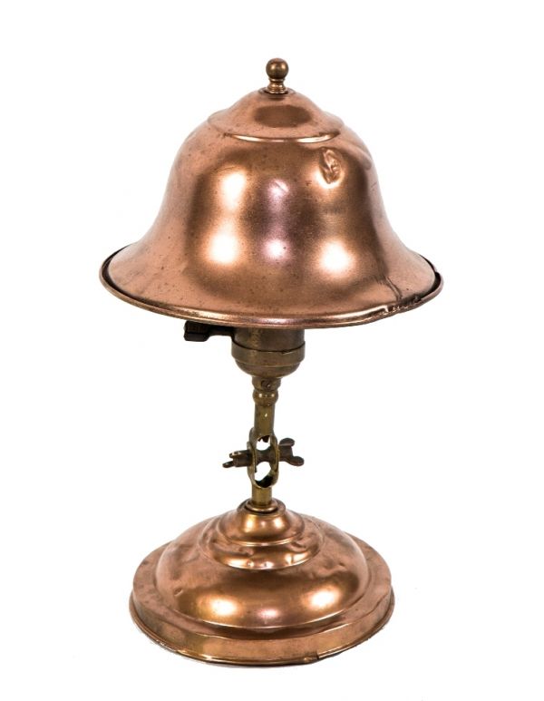 refinished diminutive early 20th century american industrial adjustable "greist" lamp with detachable domed metal shade and period appropriate braided cloth lamp cord. 