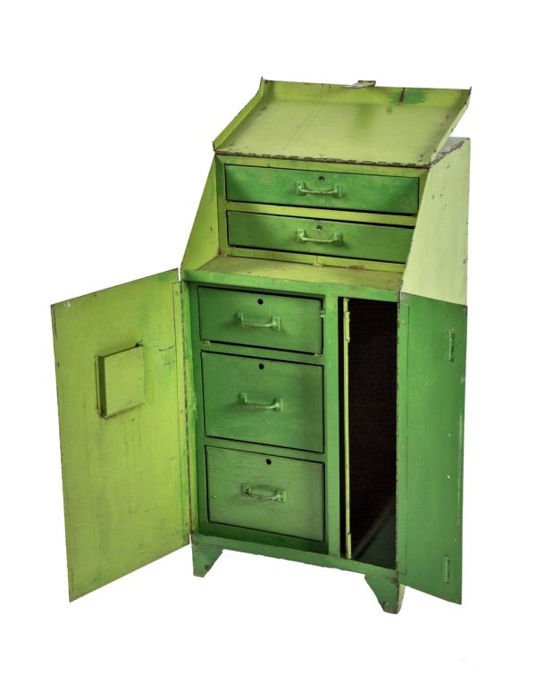 unique american depression-era custom-built salvaged chicago factory machine shop multi-drawer tool cabinet with welded joint lockable cabinet doors