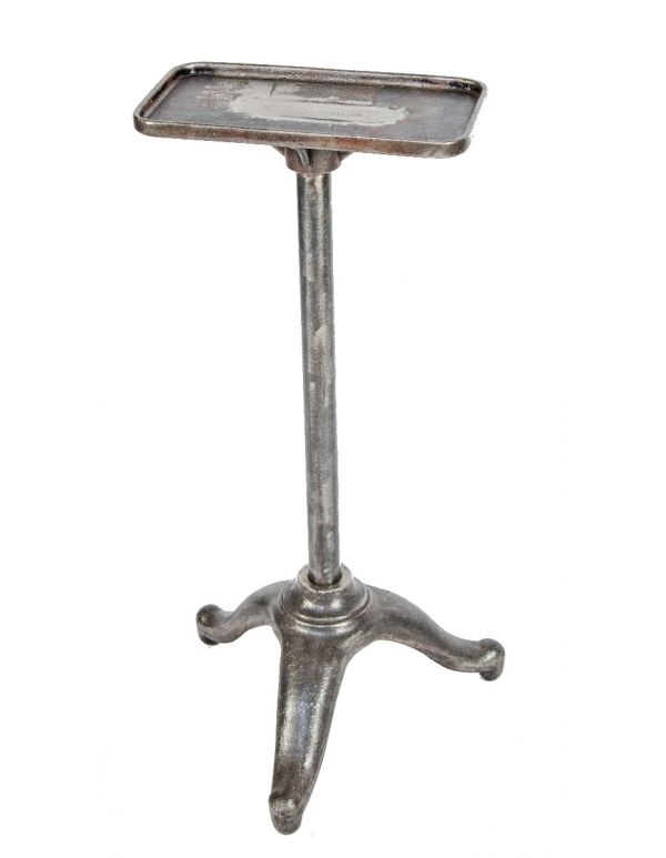unusual early 20th century salvaged chicago factory three-legged cast iron and steel machine or work stand with detachable top