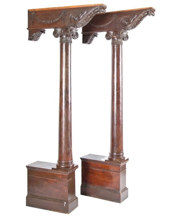 highly sought after late 19th or early 20th century salvaged chicago victorian era solid oak wood residential room dividers or colonnades with intact darkly varnished finish  