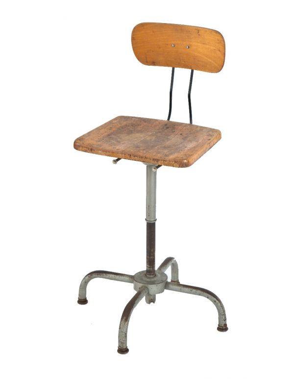 fully adjustable vintage american industrial salvaged chicago factory machine shop "adjustrite" stool with four-legged tubular base