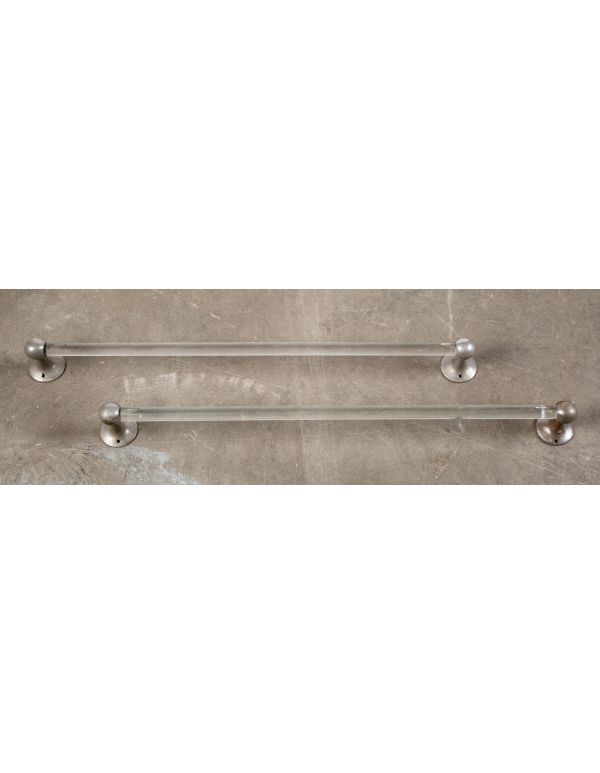matching set of original early 20th century hard to find lavatory glass towel rods with intact nickel-plated brackets 