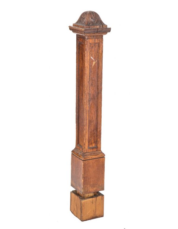 single victorian era salvaged chicago interior residential varnished oak wood staircase newel post with carved top finial 