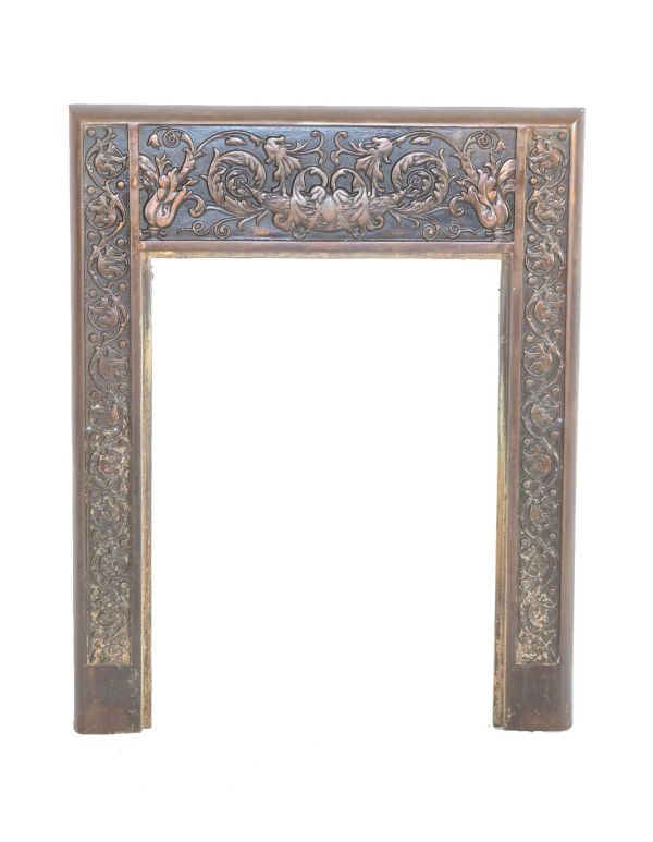 hard to find 19th century salvaged chicago residential dawson brothers interior fireplace mantel surround with copper-plated finish 