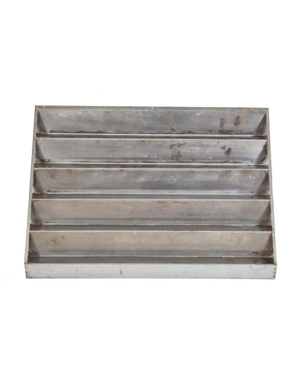c. 1940's pressed and folded steel multi-tier oversized "weatherhead" countertop display rack with brushed metal finish 