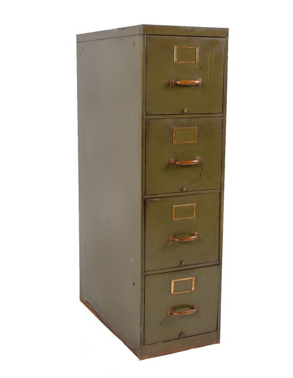 robust early 20th century antique american industrial olive green enameled cold-rolled steel office filing cabinet 